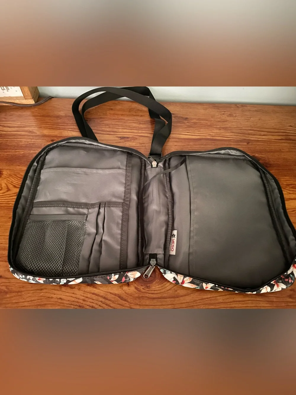 Floral Black Pencil Case Organizer with Strap